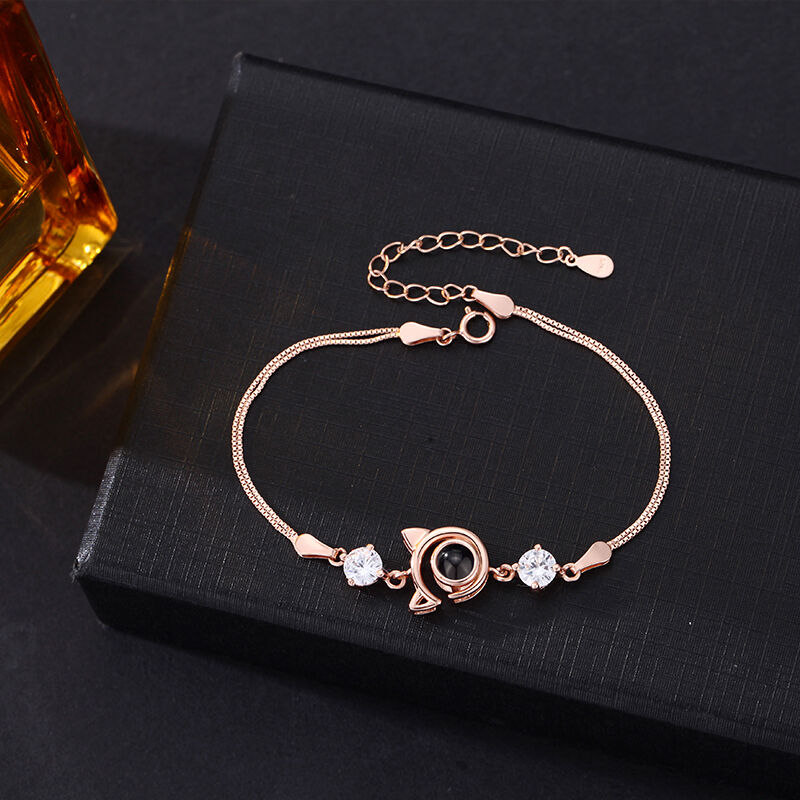 Personalized Projected Picture Bracelet With Cat Pendant Warm Anniversary Gift For Her