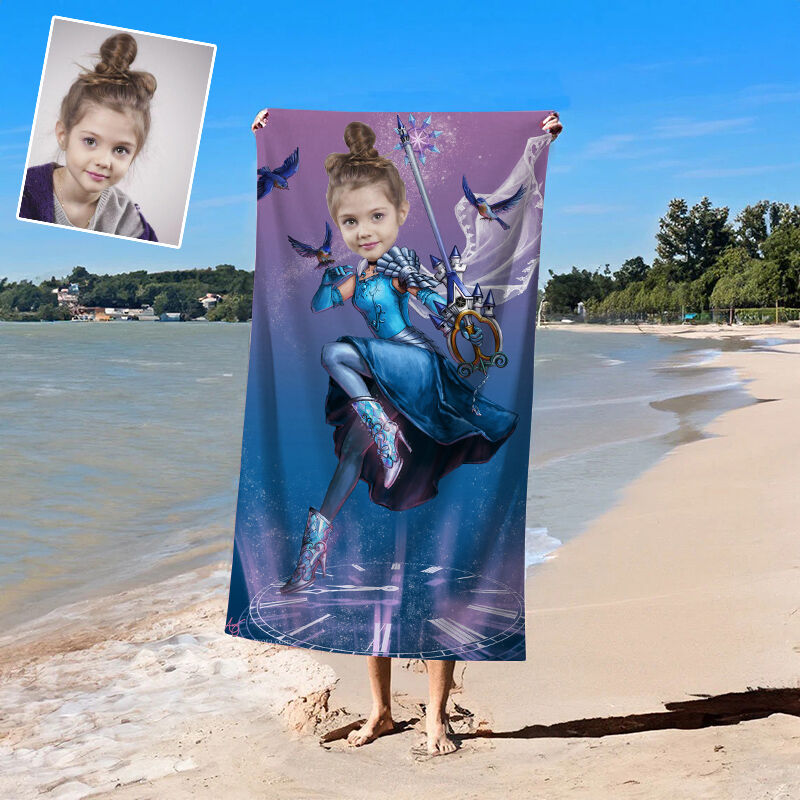 Personalized Photo Bath Towel with Girl In Samurai Costume Cool Christmas Gift for Daughter