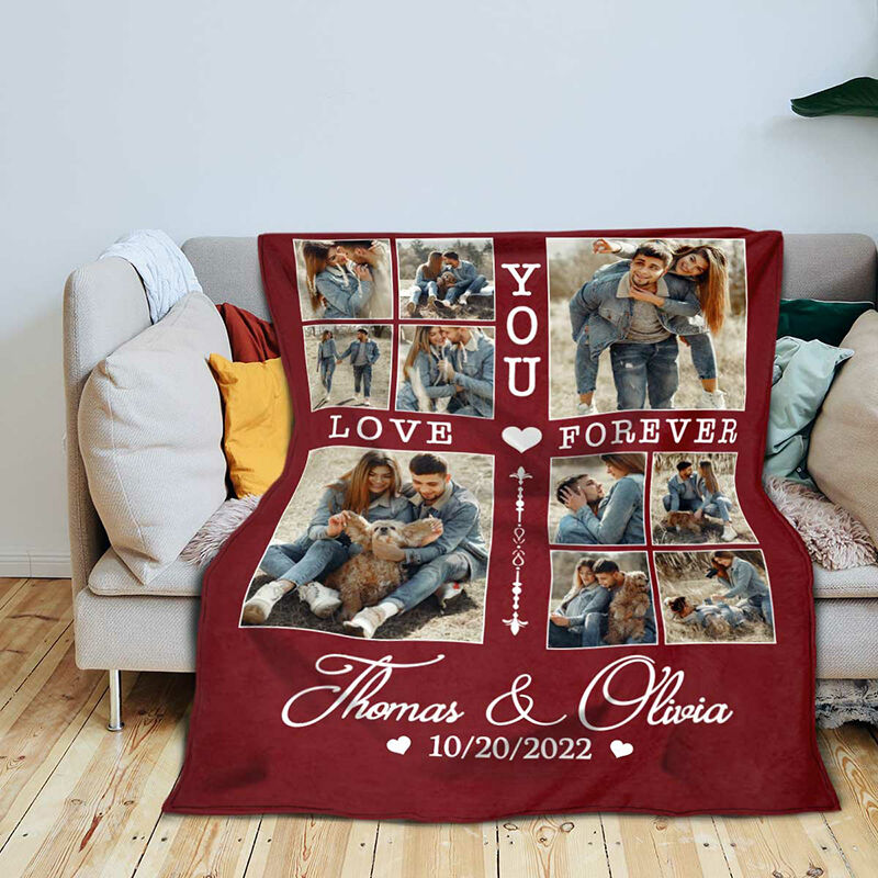 Personalized Picture Blanket with Heart Pattern Stylish Gift for Valentine's Day