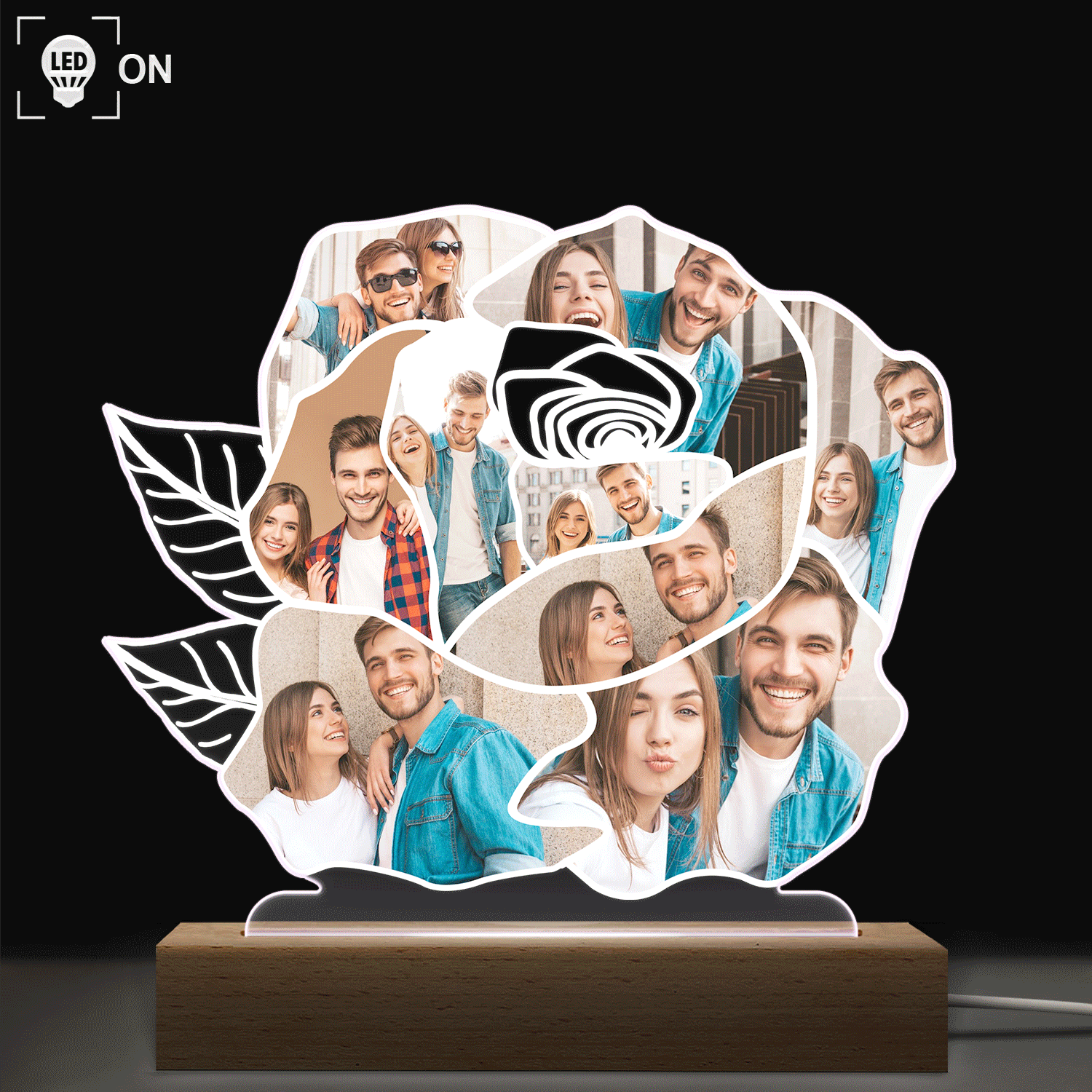 Personalized Picture Acrylic Lamp Flower Shaped Creative Gift for Wife