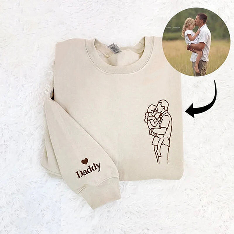 Personalized Sweatshirt Good Time with Daddy Custom Embroidered Line Photo Design Great Gift for Father's Day