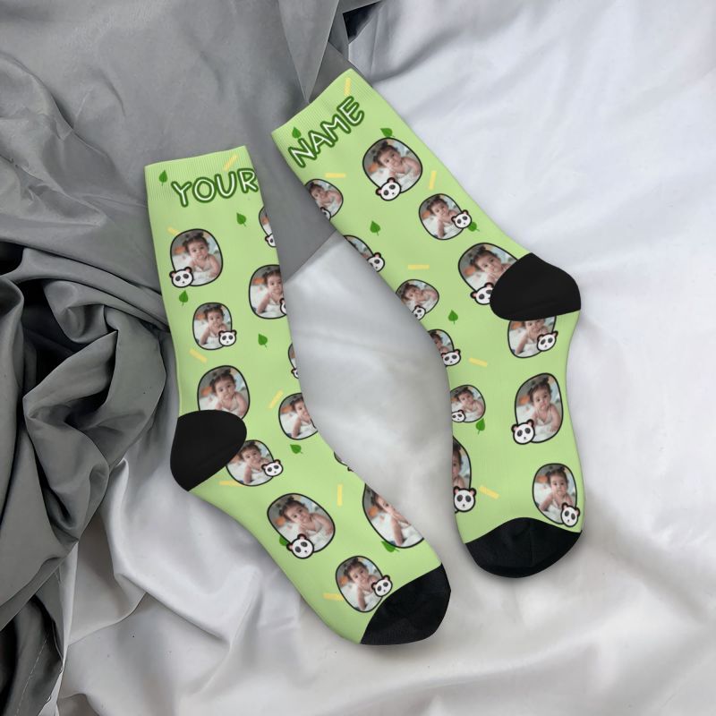 Custom Face Socks with Panda' Photo Frame Add Kid Pictures for Mom