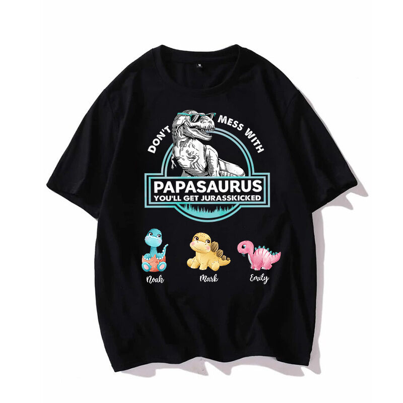 Personalisiertes T-Shirt Papasaurus mit optionalen Cartoon Dinosaurier Muster kreatives Geschenk für den Vatertag
