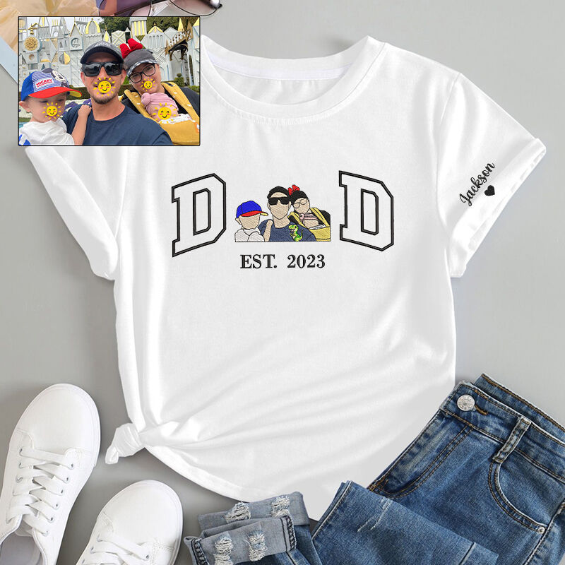 Camiseta Personalizada Bordada Papá con Foto Diseño Personalizado Regalo Único para el Día del Padre