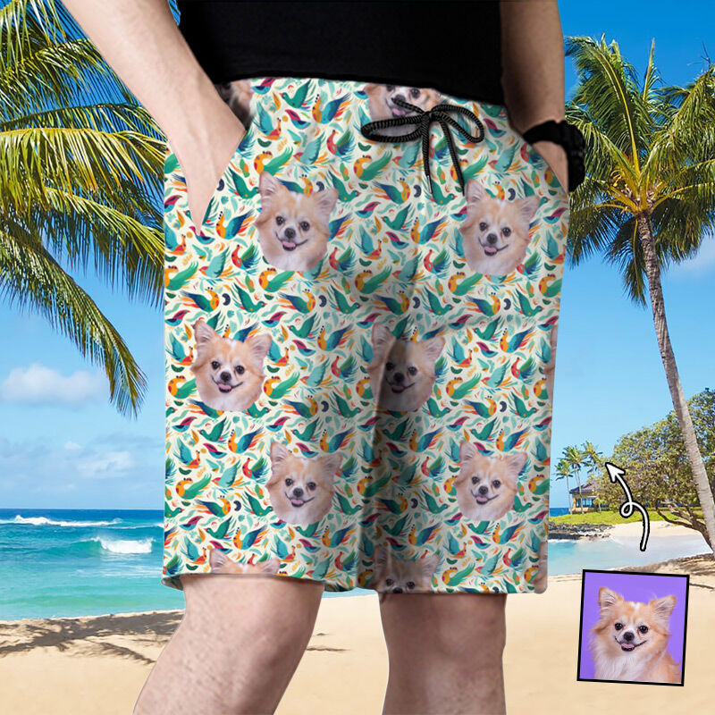 Personalized Picture Men's Beach Shorts with Beautiful Birds Pattern Precious Gift for Family