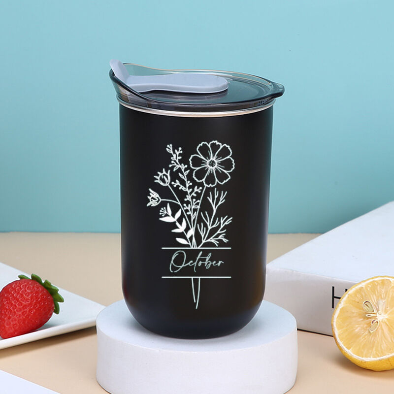 Personalisierter Name Wein Tumbler Becher mit Deckel Individuelle Geburtsblume Kreatives Geschenk für Freunde