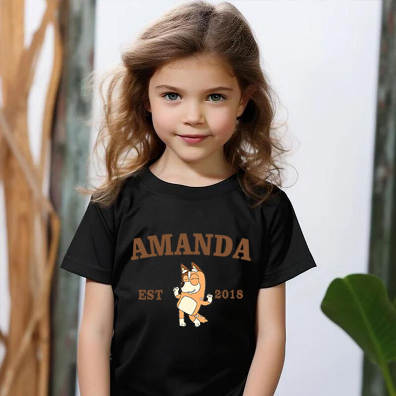 Personalized Children T-Shirt Customized With Name And Year With Anime Pattern Special Gift For Girls