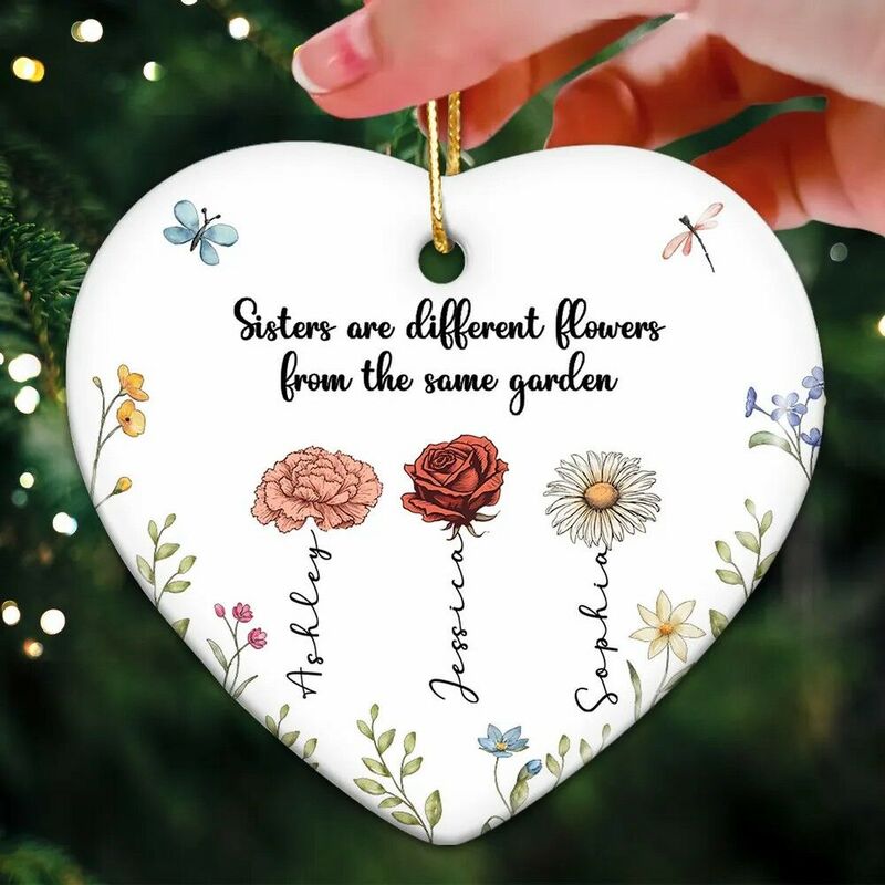 Personlig julhängande prydnad med födelsedagsblommor Varm gåva till systrar