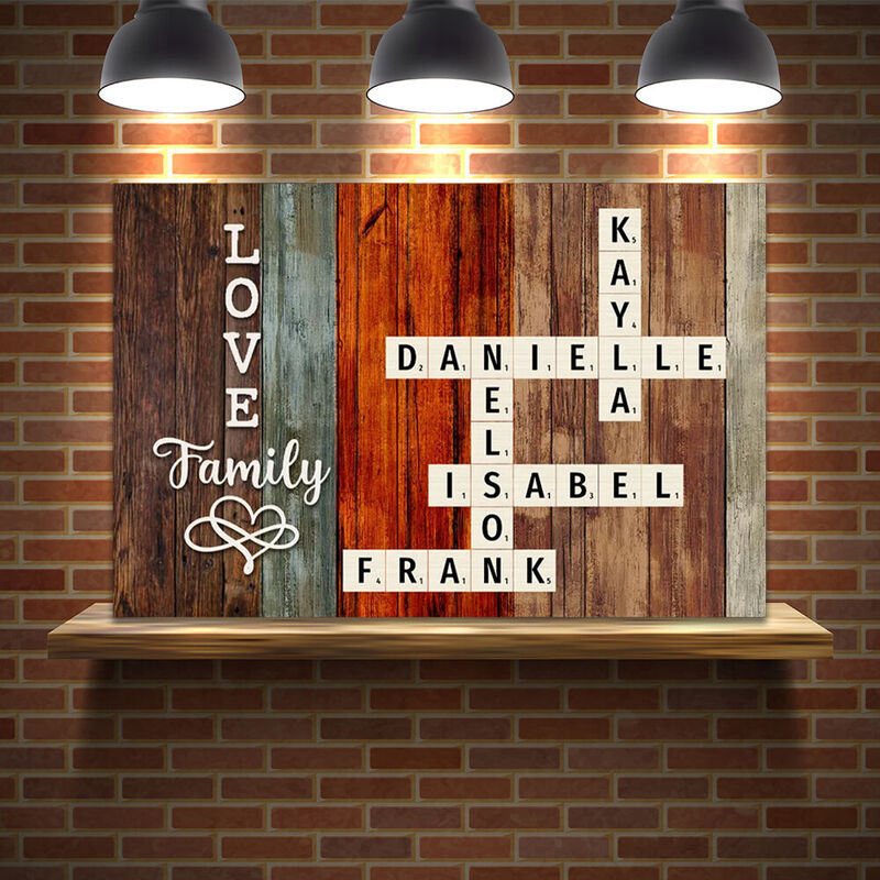 Personalized Name Crossword Canvas Wall Art Precious Gift for Parents "Love Family"