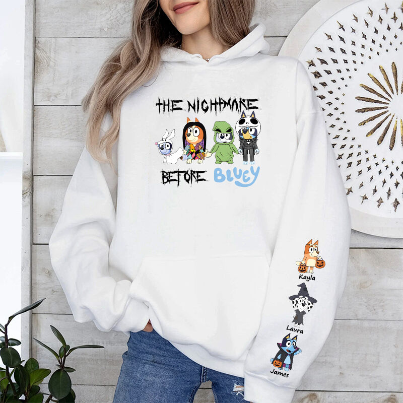 Personalized Hoodie The Nightmare Before Bluey Custom Cartoon Pattern Funny Halloween Gift for Family