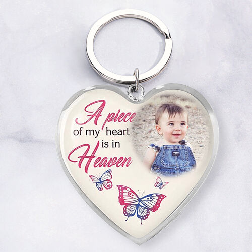 "A Piece of My Heart in Heaven" Custom Photo Keychain