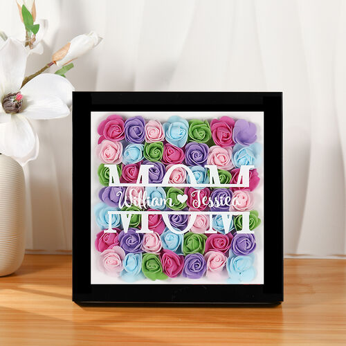 Benutzerdefinierte getrocknete Blumen Schatten Box mit Kindernamen Geschenk für den Muttertag