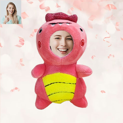 Personalized 3D Custom Face Doll Pink Dinosaur Plush Doll Keychain