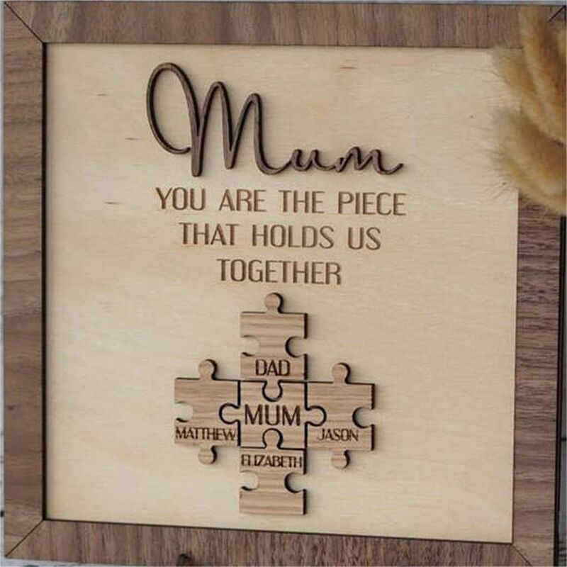 Personalized Wood Name Puzzle Frame "You Are The Piece That Holds Us Together" for Mother's Day Gift
