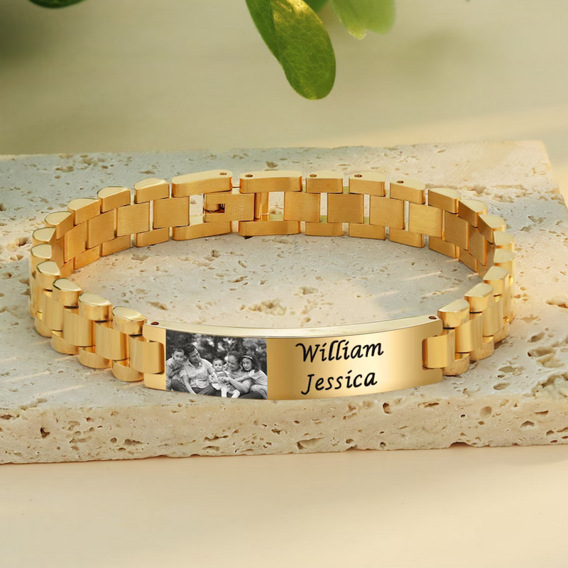 Personalized Stainless Steel Men's Bracelet Custom Photo and Name