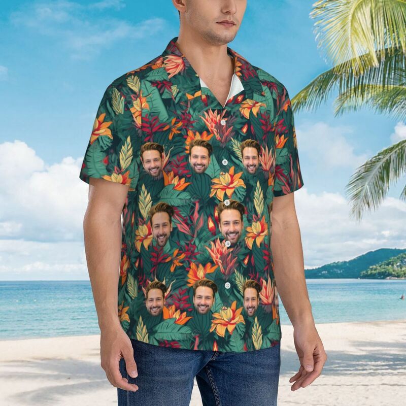 Camisas Hawaianas Personalizadas con Foto Estilo Tropical para Él