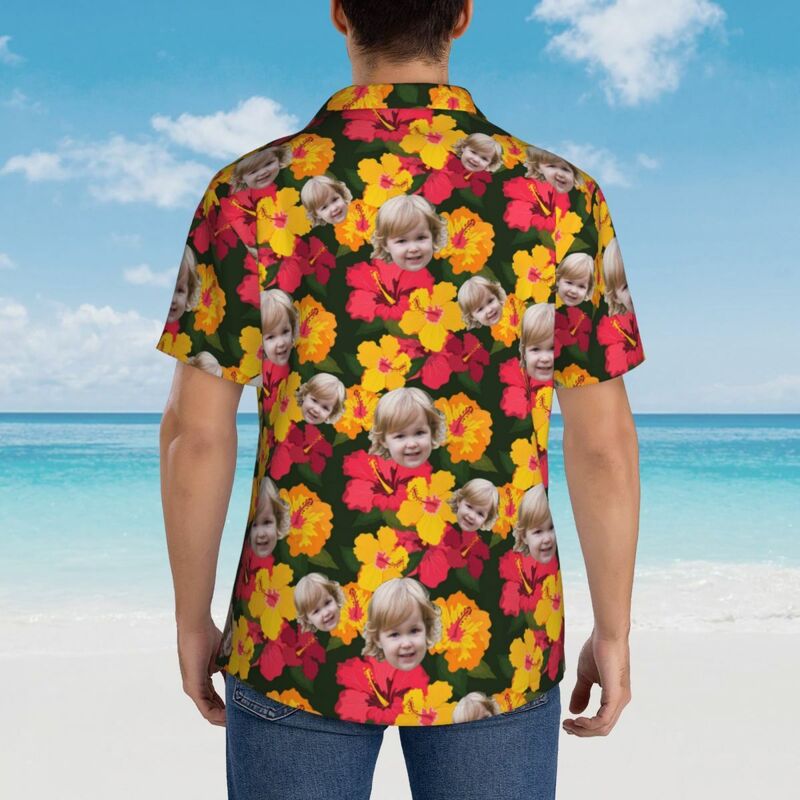 Personalized Men's Hawaiian Shirt with Large Floral Pattern for Family