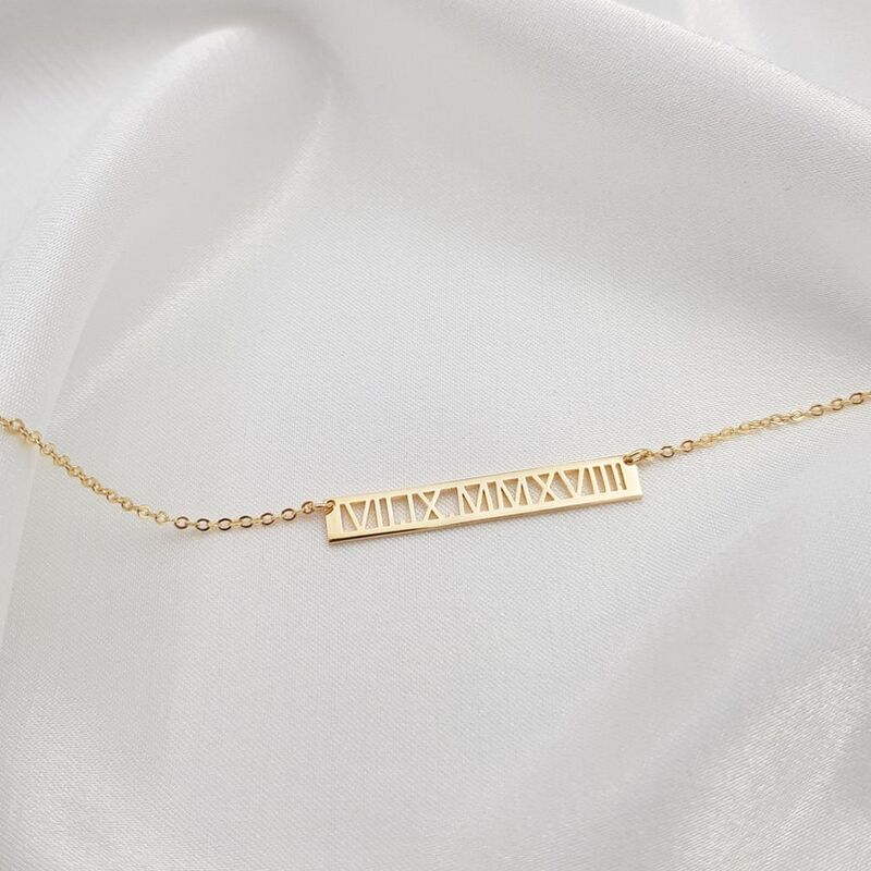 Personalized Roman Numeral Necklace Memorial Gift For Anniversary