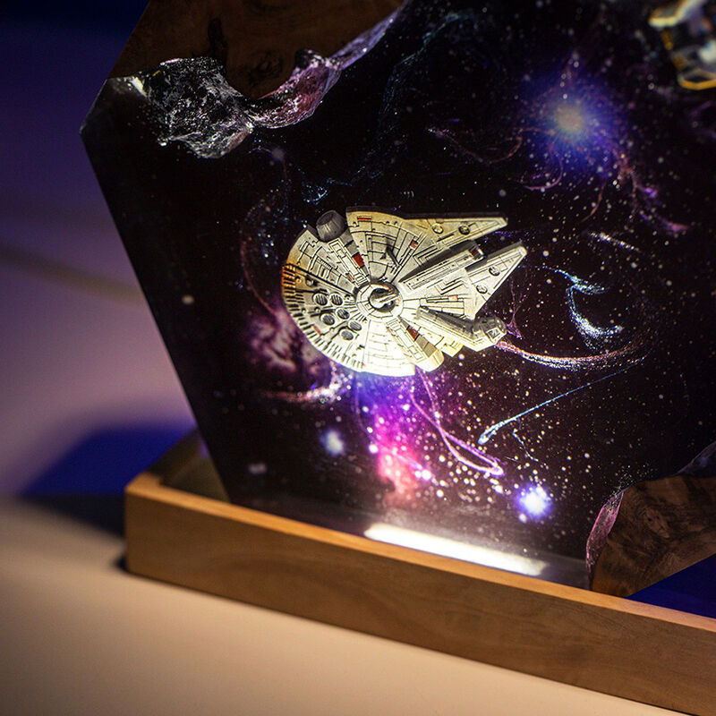Space Galaxy And Interstellar Resin Wood Lamp Best Present for Family