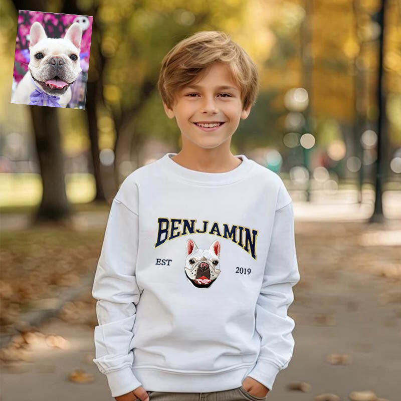 Personalized Kids Embroidered Sweatshirt Pet Head Custom Photo Name Design Attractive Gift for Children