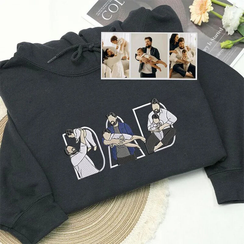 Personalisierte Hoodie bestickt Individuelles Papa und Kinder Fotos Design Perfektes Geschenk für den Vatertag