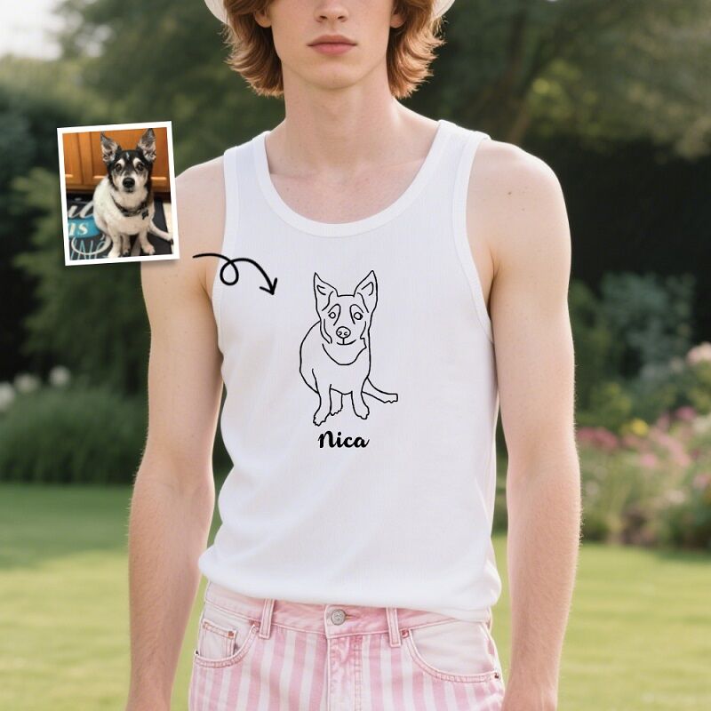 Personalized Tank Top Custom Pet Photo Line Art Drawing Design Perfect Gift for Pet Lovers