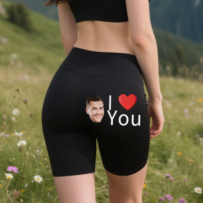 Personalisierte Biker-Leggings Ich liebe dich mit individuellem Foto Herz-Design Attraktives Geschenk für ihre Liebhaber