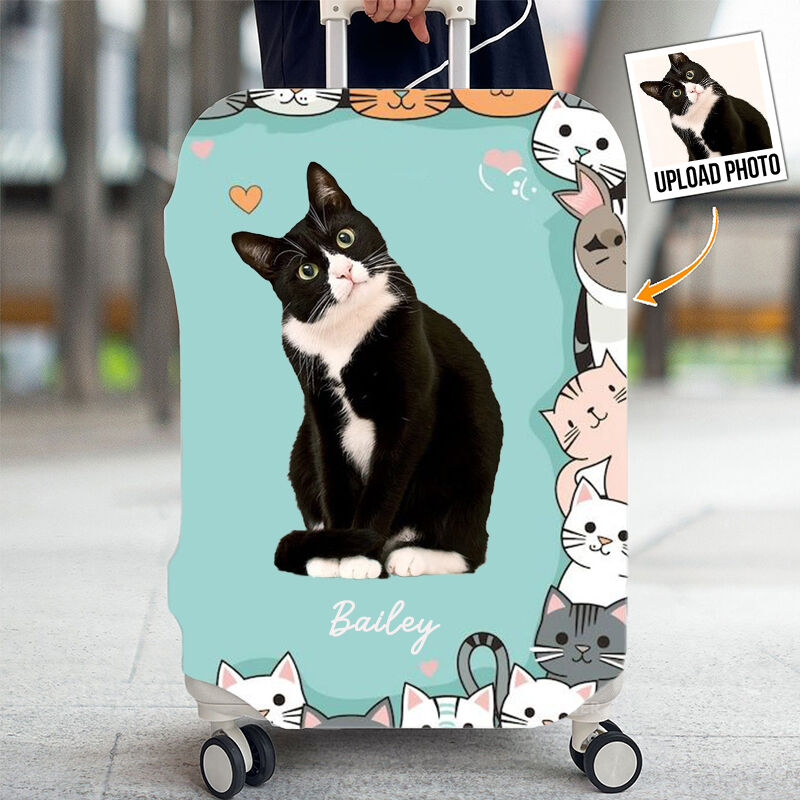 Housse de bagage personnalisée avec motif chat cadeau mignon pour les amoureux des animaux
