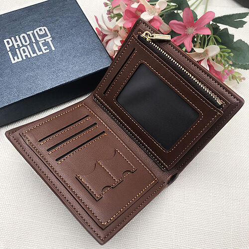 Engraved Picture Wallet Men's Trifold Vertical Wallet