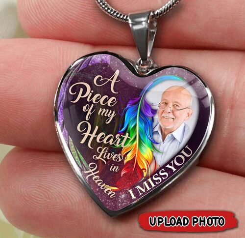Personalized A Piece Of My Heart Lives in Heaven Memorial Photo Necklace