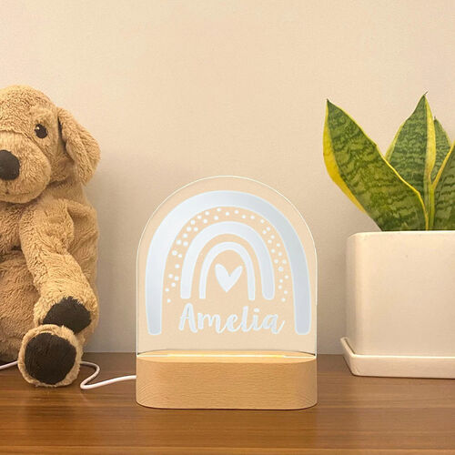 Personalisierte Holz Acryl Regenbogen Herz individuelle Name Lampe für Kinder