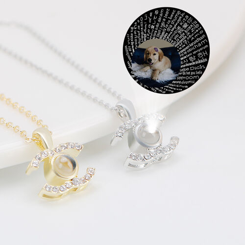 Personalized Double C Photo Projection Necklace with Diamonds for Women