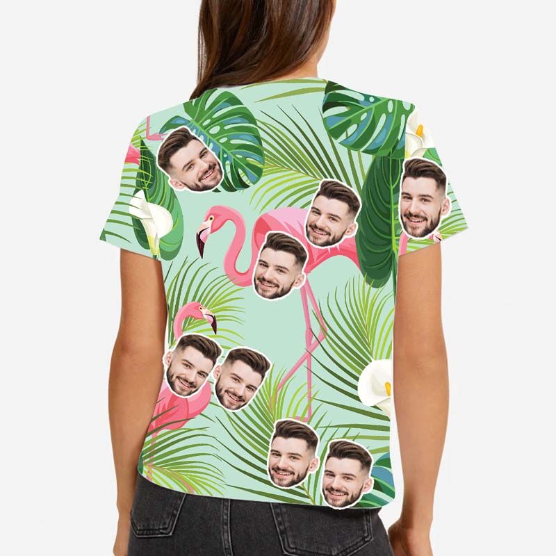 "Flamingos In The Flowers" Custom Face Women's Hawaiian T-Shirt