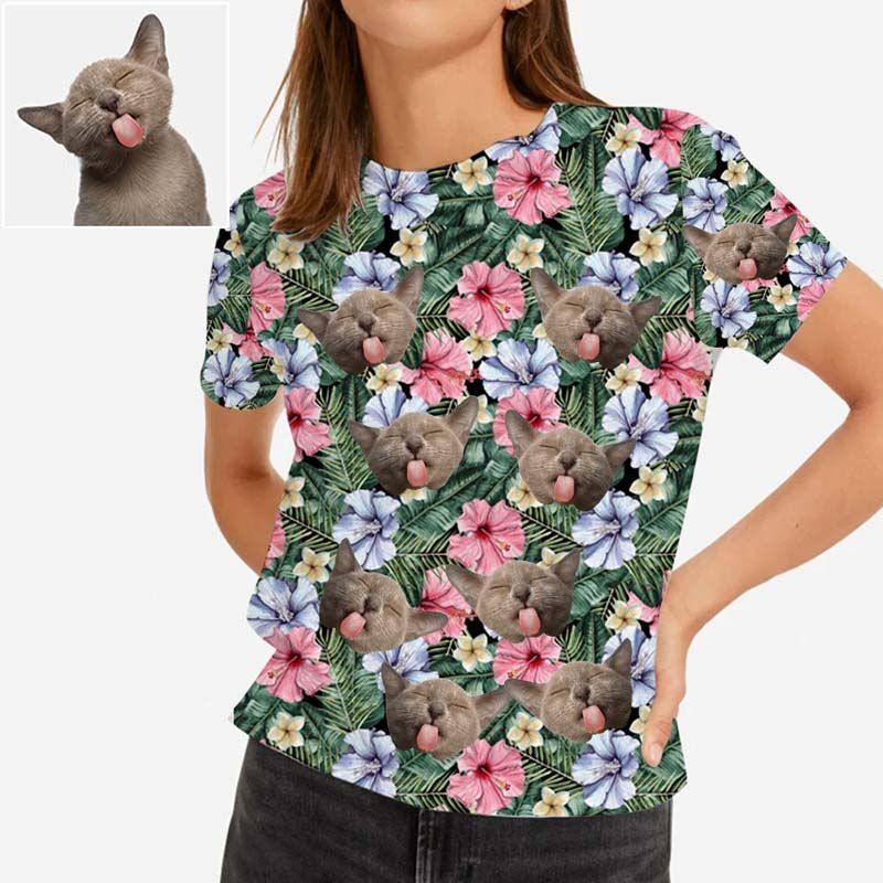 T-shirt hawaïen personnalisé pour femme, imprimé d'une belle grappe de fleurs