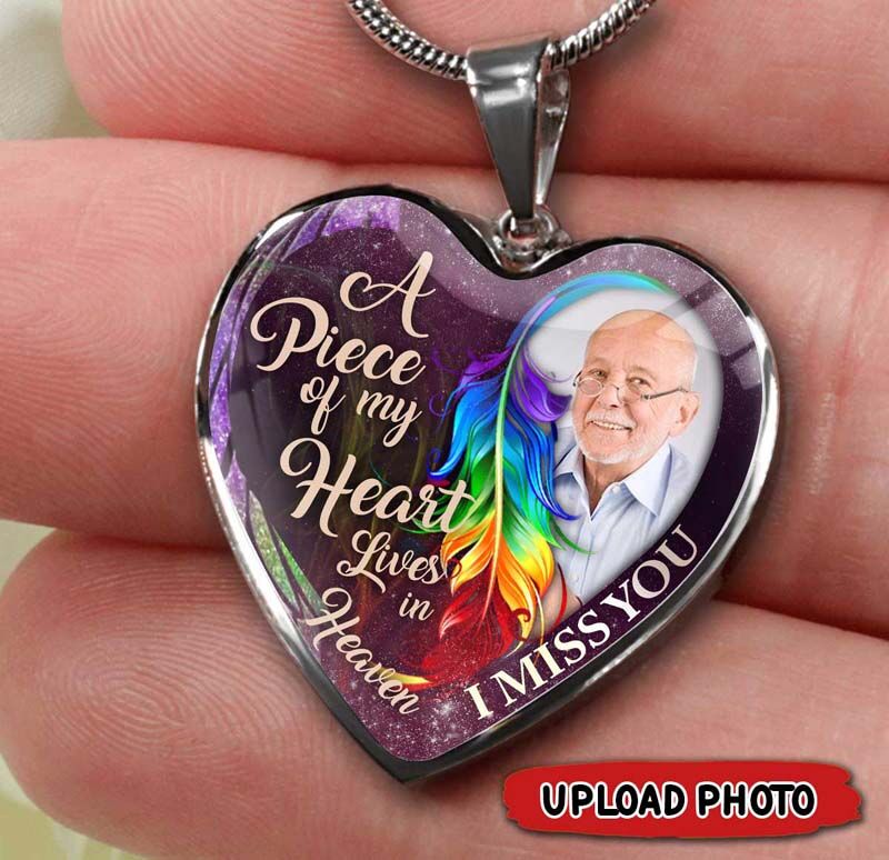 Personalized A Piece Of My Heart Lives in Heaven Memorial Photo Necklace