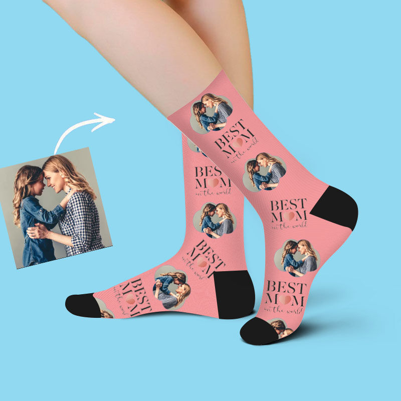 Custom Face Picture Socks Printed with best Mom for Mother's Day