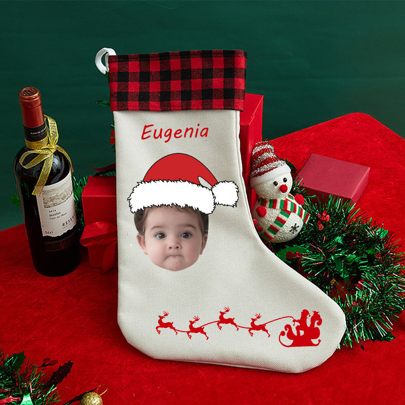 Personalized Custom Face Christmas Socking Kids Christmas Socks with Hat