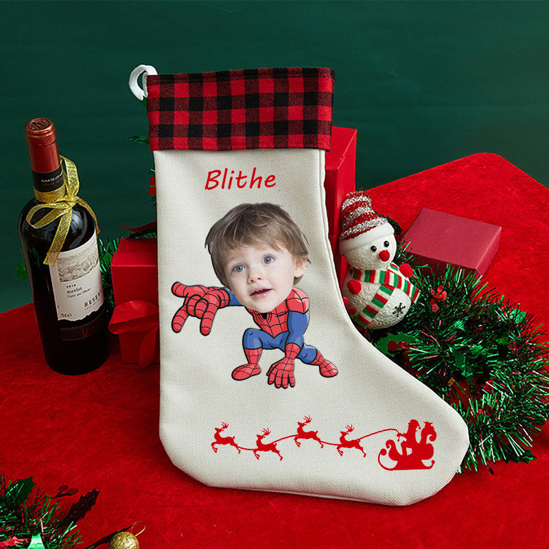 Personalized Custom Human Face Christmas Stockings Anime Image Boy Ready to Fight