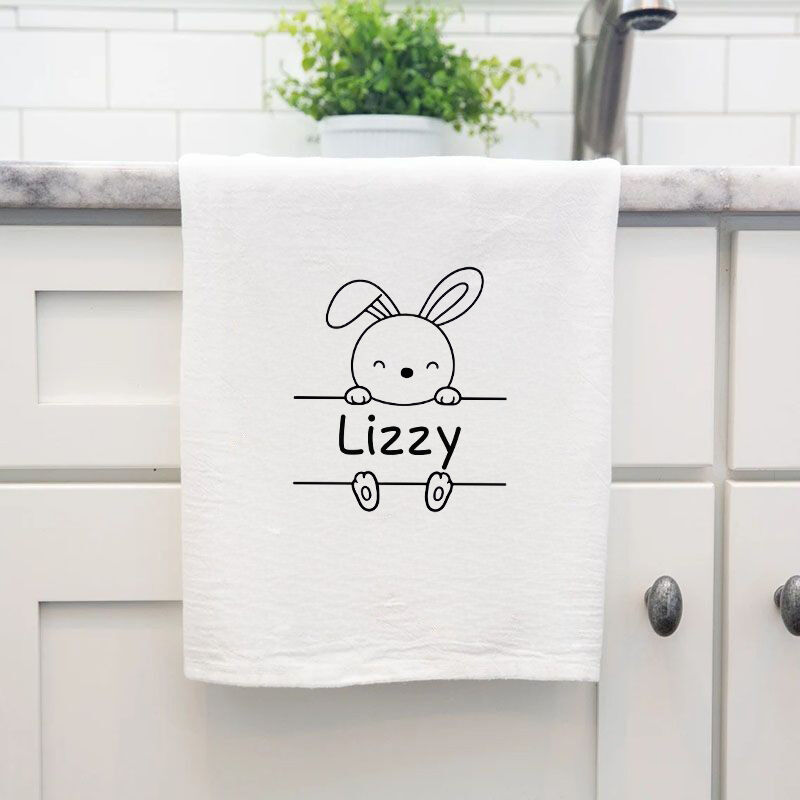 Personalized Towel with Custom Lovely Bunny Name Card Design Adorable Present for Child