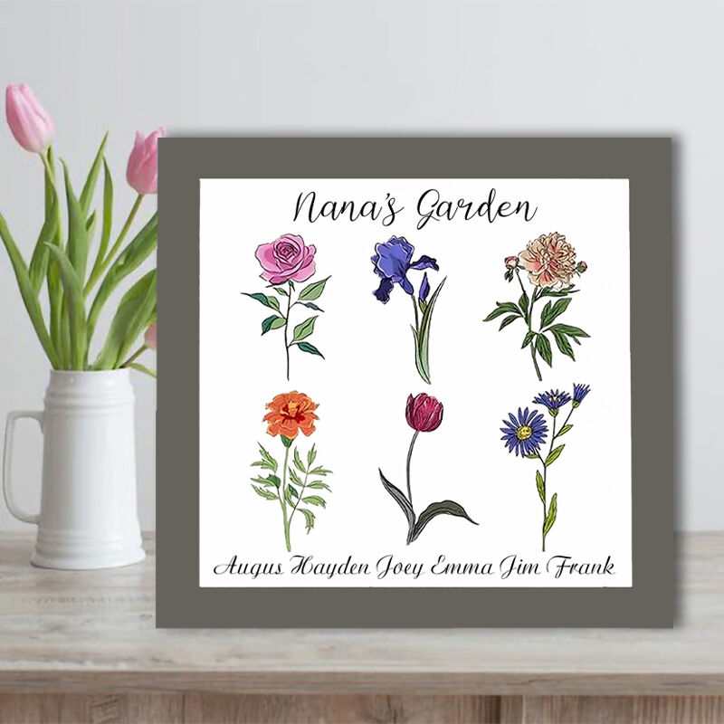 Personalized Birth Flower Frame Aesthetic Design with Family Name for Mother's Day