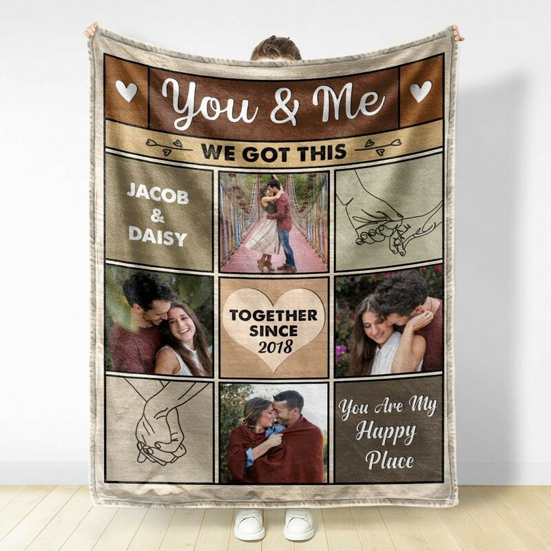 Personalized Picture Blanket with Hands Pattern Best Valentine's Day Gift