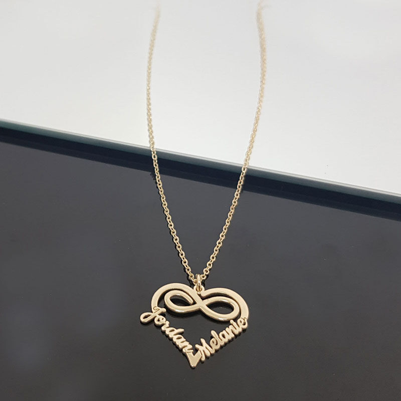 "Infinity together" Personalized Heart 2 Name Necklace Valentines Day Gift for Her