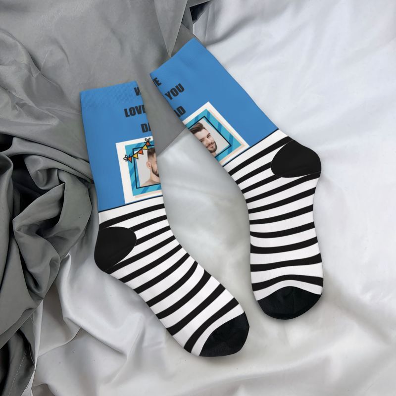 We Love You Dad Op maat gemaakte gestreepte sokken met foto