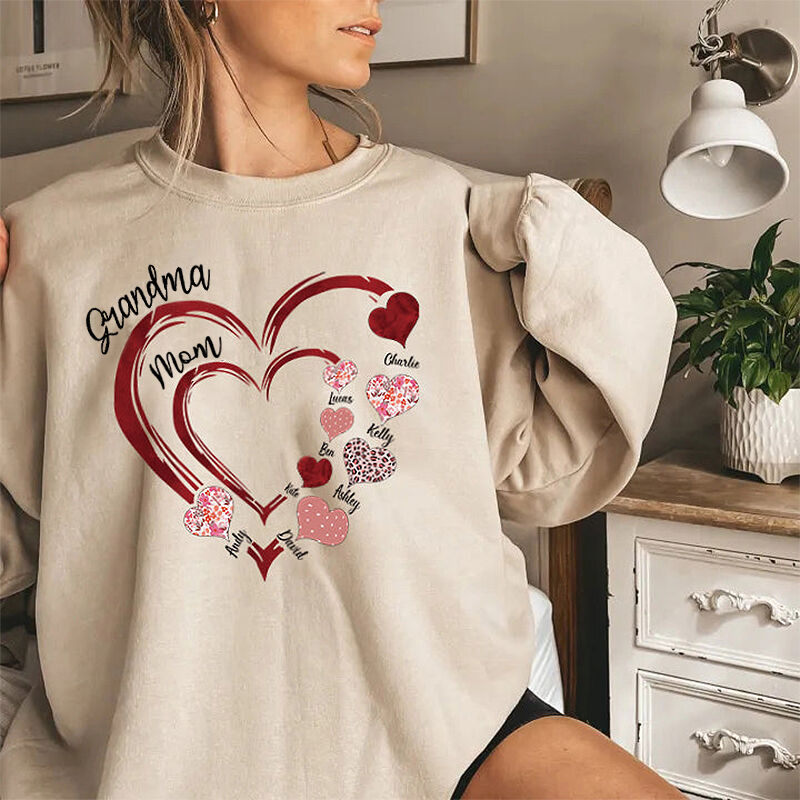 Personalized Sweatshirt Grandma and Mom Heart Loop Colorful Design Perfect Gift for Mother's Day