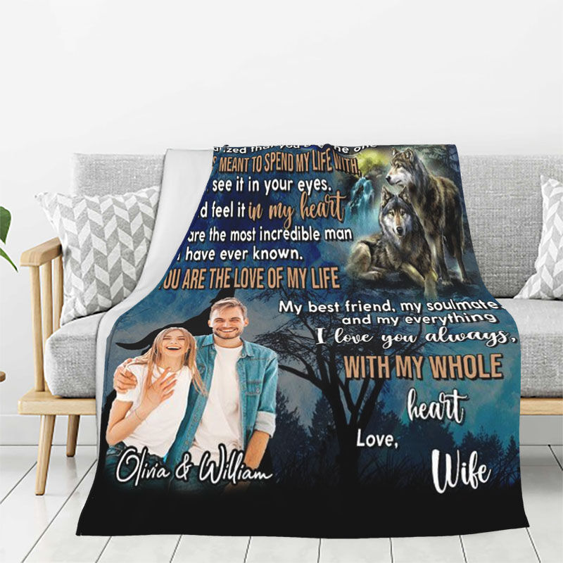 Personalized Picture Blanket Wolfs Pattern Stylish Gift for Husband "My Everything"