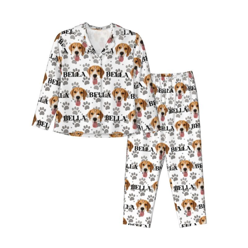 Pyjama personnalisé avec photo et nom d'animal de compagnie personnalisés et jolis motifs d'empreintes de pattes, cadeau pour les amoureux des animaux