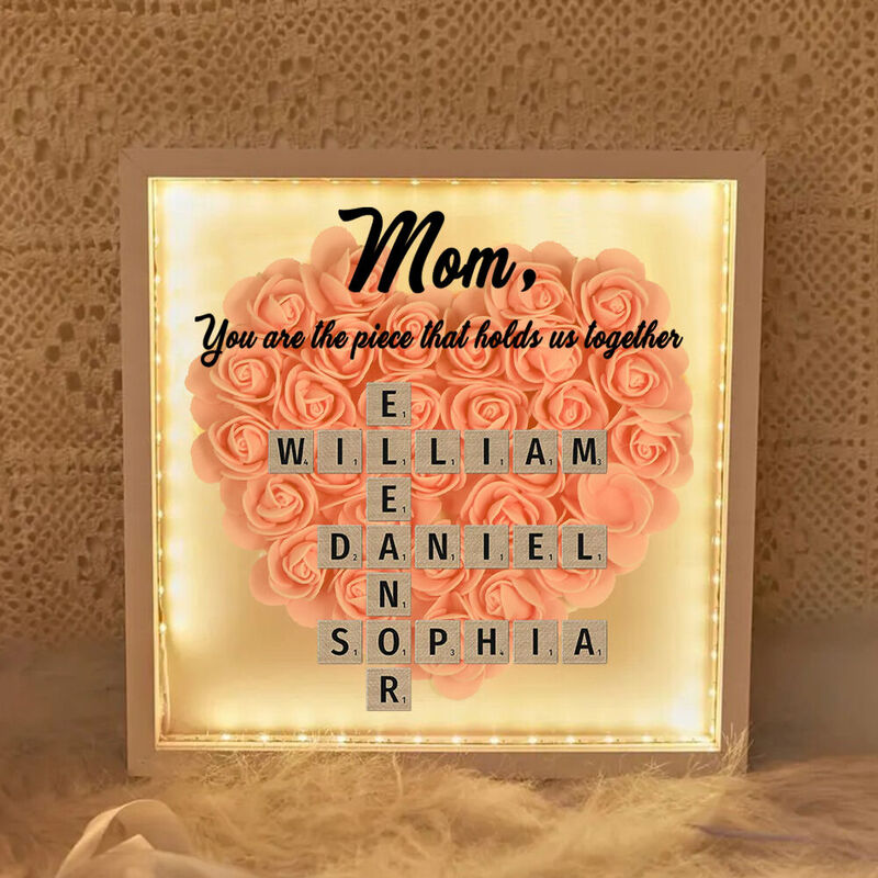 Personalized Scrabble Flower Shadow Box with Light Warm Mother's Day Gift