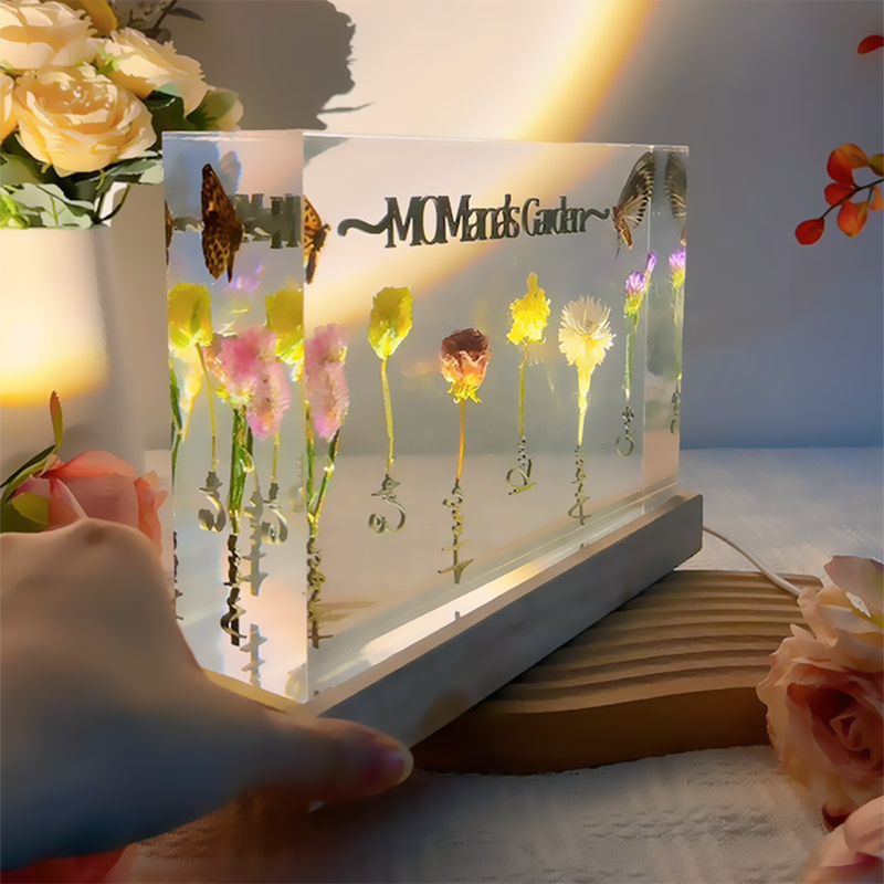 Personalisierte Name Resin Holz Lampe mit individuellen Geburt Blumen Bestes Geschenk für Mama