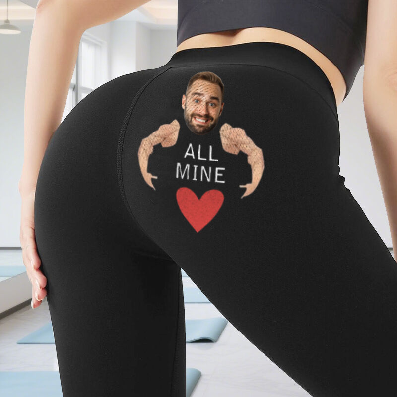 Personalized Leggings All Mine Custom Photo Muscle Arms Humorous Design Gift for Her Lovers