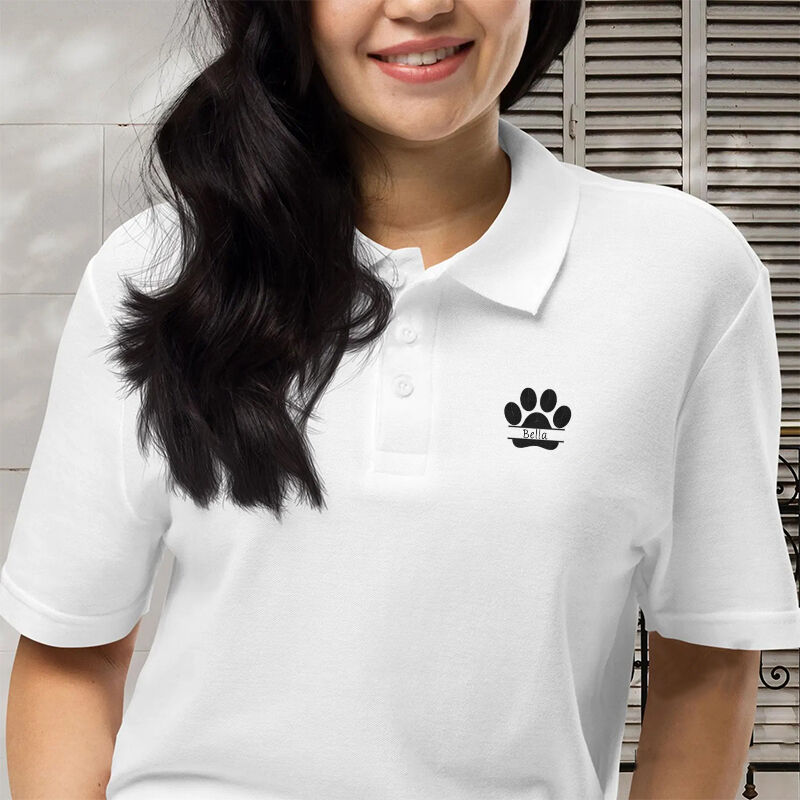 Personalized Name Embroidered Polo Shirt with Paw Print Exquisite Gift for Pet Lover